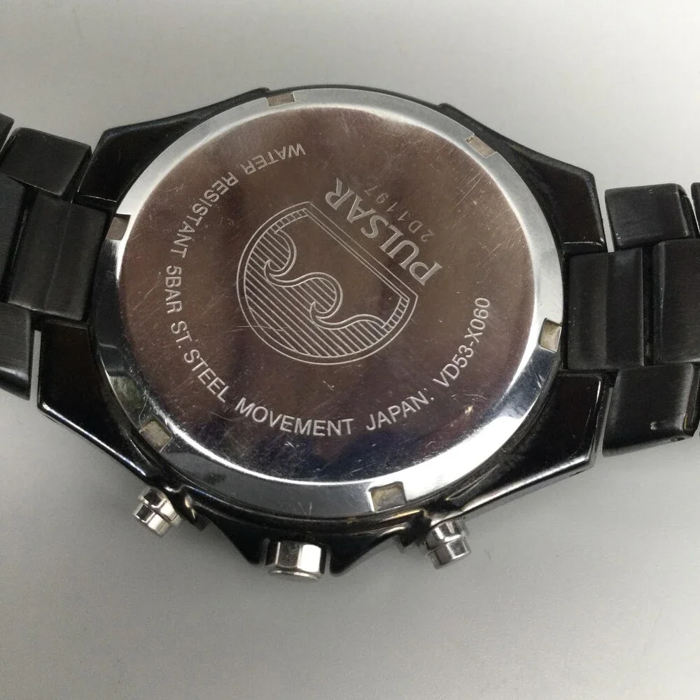 Pulsar Chronograph Mens Watch 38mm Date Stainless VD53-X060 New Battery 6.75